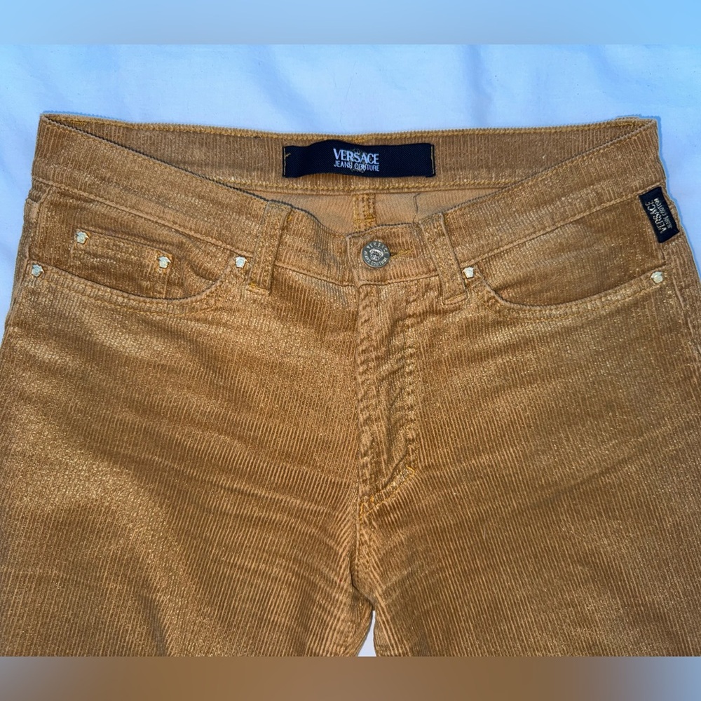 Versace Jeans Couture Gold Corduroy Vintage w Gold Dust effect Made in Italy